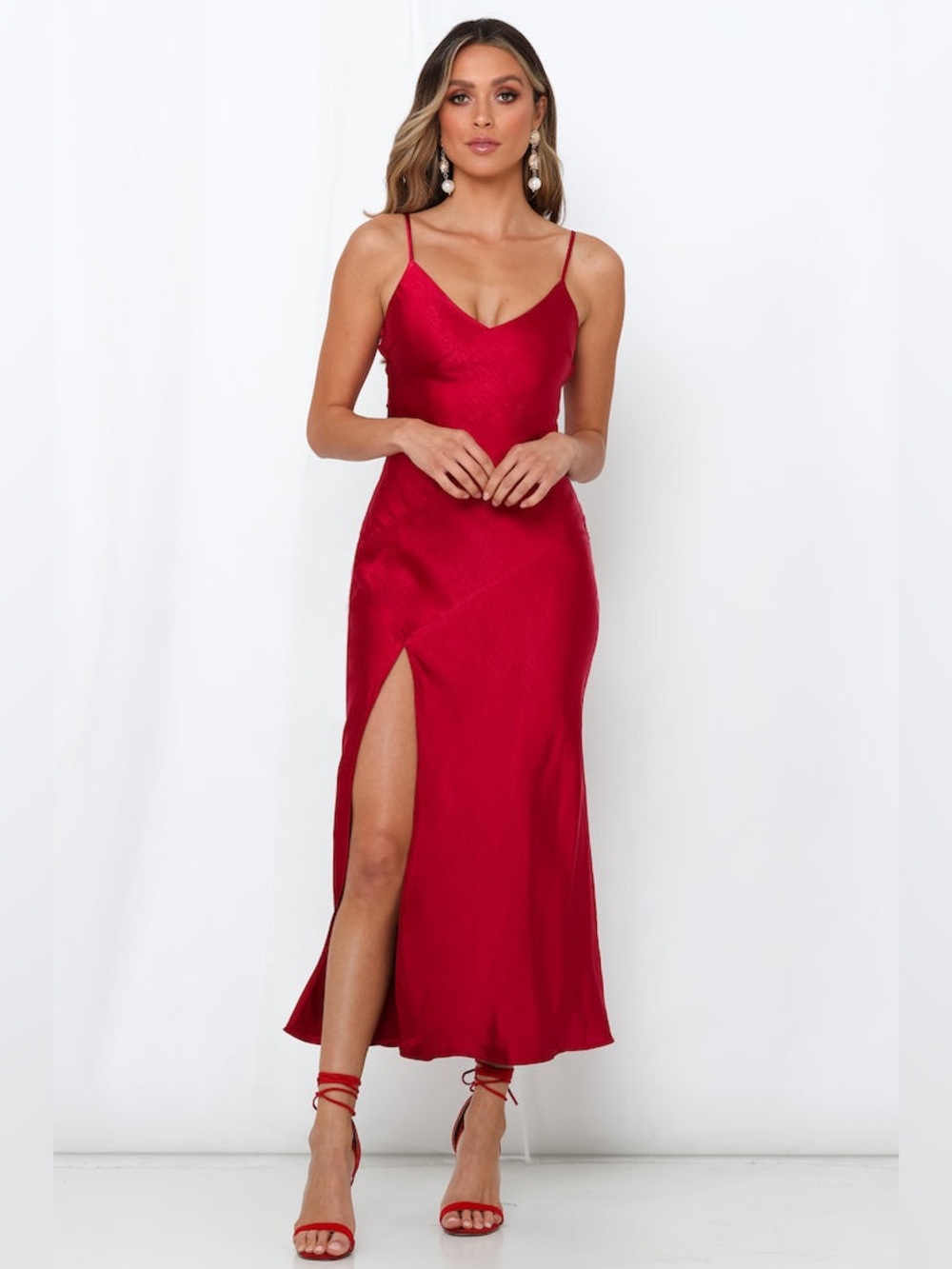 Hello Molly Wine Red Satin Slip Dress NWT - Picture 2 of 12